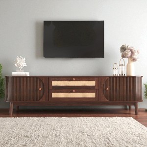 Rattan TV Stand for TVs up to 75'', Modern Farmhouse Media Console with Solid Wood Legs, Entertainment Center for Living Room, Home Theatre - 1 of 4