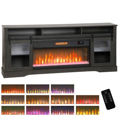 HOMCOM Fireplace TV Stand for TVs Up to 80 Inch, Entertainment Center with 36" Electric Fireplace, TV Console with Open Storage, Side Cabinets, Gray