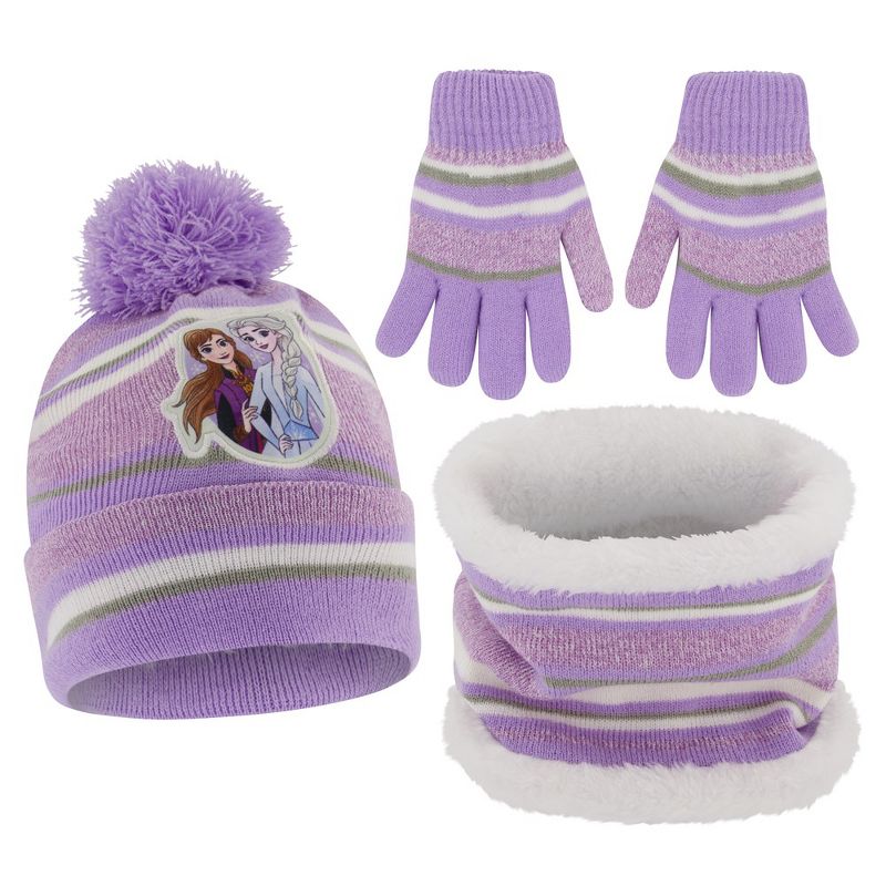 Frozen Elsa & Anna Winter Scarf and Mittens, Kids Ages 2-7 (Purple), 1 of 3