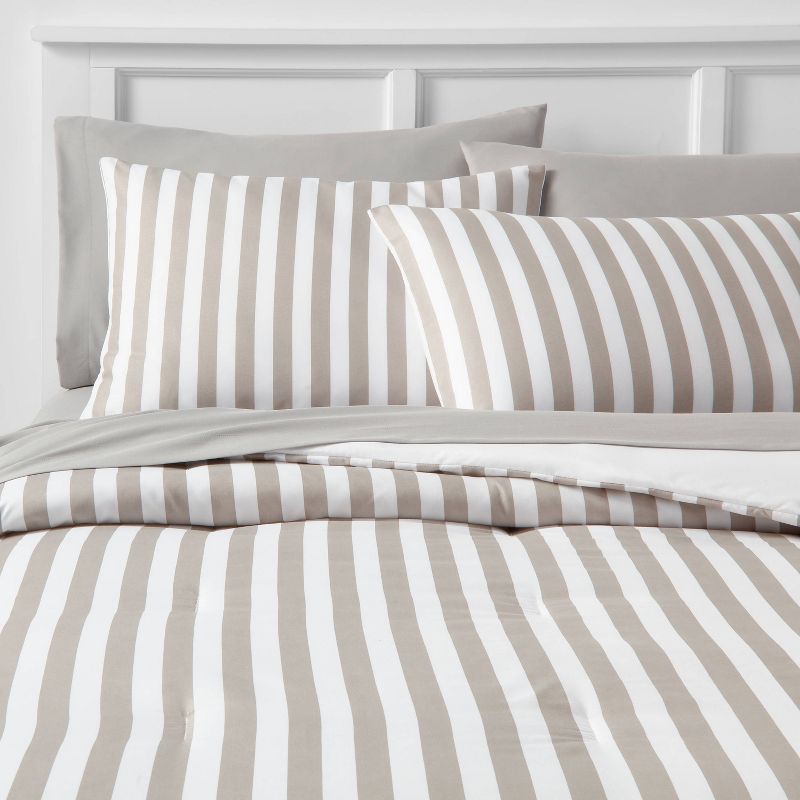 Stripe Microfiber Reversible Comforter & Sheet Set Gray - Room Essentials™, 1 of 9