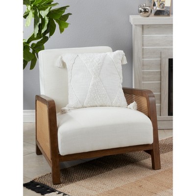 Ivory Tufted Diamond Tassel Cotton Throw Pillow