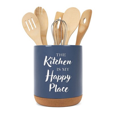 Elanze Designs Happy Place Navy Blue X-Large Cork Bottom Kitchen Utensil Holder