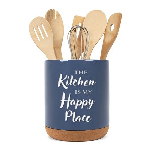 Elanze Designs Happy Place Navy Blue X-Large Cork Bottom Kitchen Utensil Holder - 1 of 4