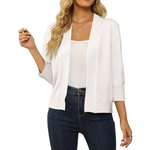 Women's 3/4 Sleeve Cropped Cardigan Sweater Open Front Short Shrugs Cardigans Lightweight Sweaters - 1 of 4