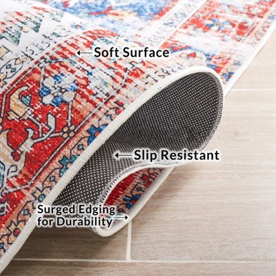 Red Square Stain-Resistant Synthetic Washable Rug