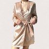 Anna-Kaci Lounge Women's Satin Short Robe with Matching Slip Lingerie Set and Waist Tie Shawl Collar - 2 of 4