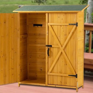 Outdoor Storage Shed with Lockable Door, Wooden Tool Storage Shed with Detachable Shelves and Pitch Roof, Natural - 1 of 4