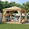 VYNXARIA 10*12 Outdoor Gazebo Tent with Double Roofs,Patio Gazebo with Mosquito Netting and Privacy Screens,Beige - 2 of 4