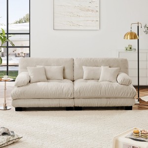 TiramisuBest 2 Seater Sofa for Living Room, Chenille 2 - Seat sofa with 2 Lumbar pillows and 2 throw pillows,Chenille White - 1 of 4