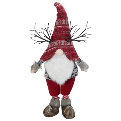 Northlight 30" Red Nordic Hat Standing Santa Christmas Gnome with LED Antler