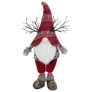 Northlight LED Lighted Nordic Hat Standing Santa Christmas Gnome with Antlers - 30" - Red - 1 of 4