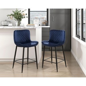 Sapphtopaz Modern Velvet Bar Stools Upholstered Counter Height Chair with Metal Legs Barstools Dining Chairs Set of 2 for Kitchen Island - 1 of 4