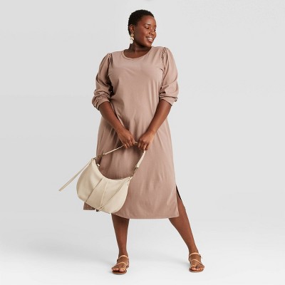 brown long sleeve t shirt dress