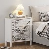 FUFU&GAGA White Three Drawer Nightstand with Mirrored Floral Decorative Top Bedside Table White - 3 of 4
