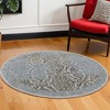 8' Blue Green and Gray Floral Power Loom Worn Faded Round Rug - 2 of 4