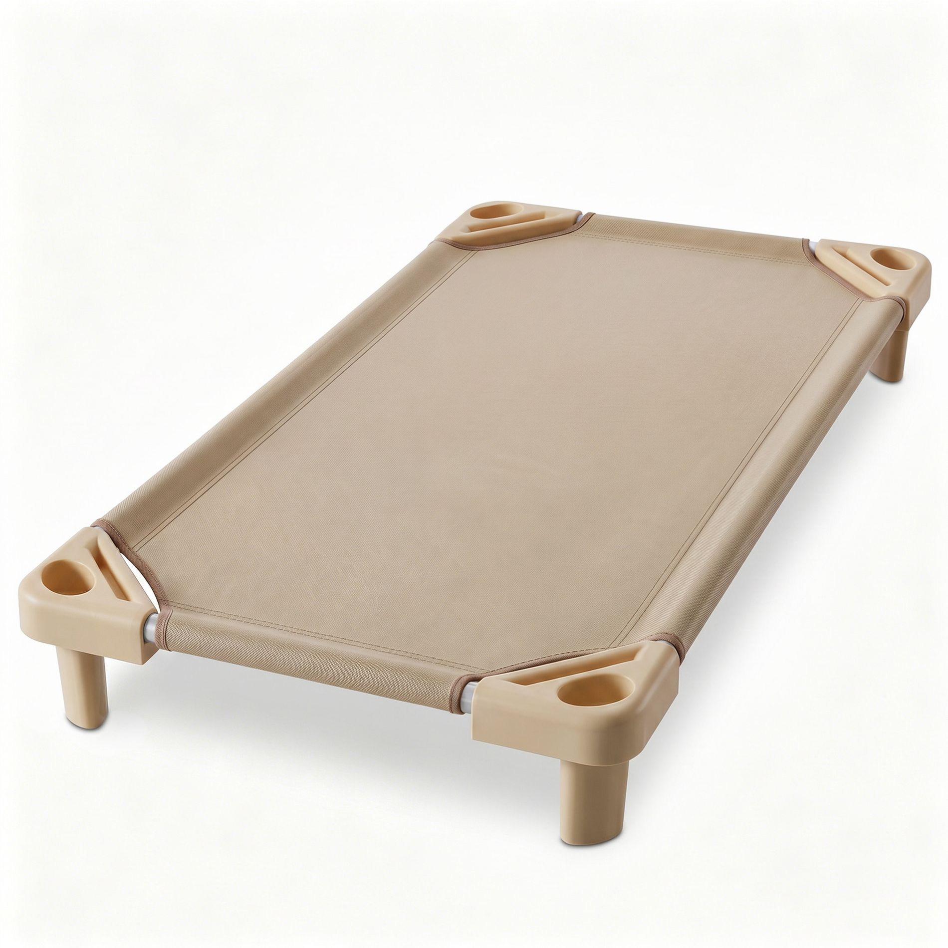 Tan Stackable Kids Cot, 51" Heavy-Duty Oxford Fabric & Steel Frame, Rounded Corners for Daycare & Preschool