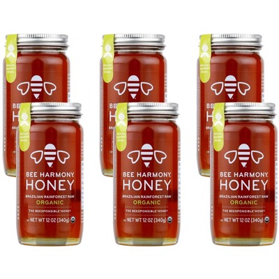 Bee Harmony Brazilian Rainforest Raw Organic Honey - 6 pack, 12 oz