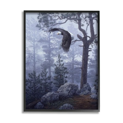 Stupell Industries Eagle Flying Woodland Scene Framed Giclee Art