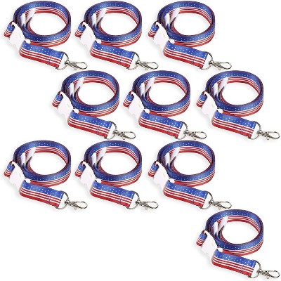 Juvale 10 Pack Patriotic American Flag Lanyard Neck Strap Keychain Holder for ID Badge and Keys