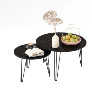 FONTOI 27.6" Round Nesting Coffee Table Set of 2, Circular Nesting End Table Set for Living Room Bedroom, Black, 27.56"*17.72"*27.56" - 1 of 4