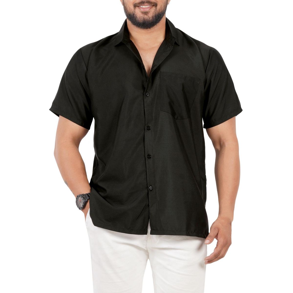 LA LEELA Men's Hawaiian Shirts Short Sleeve Button Down Shirt Mens Tropical Shirts Casual Holiday Caribbean Shirts for Men Funny 3XL Plain, Black