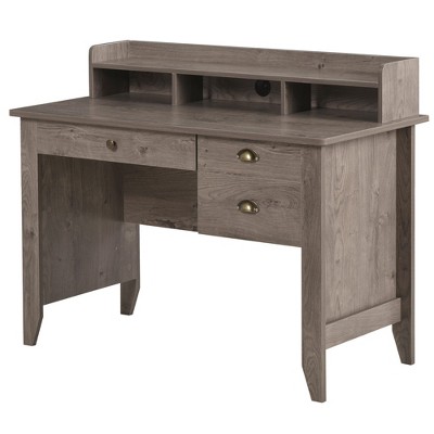 HomCom Computer Table Writing Desk with Hutch 3 Drawers Open Cabinets Top Shelf Wide Tabletop Cable Management Grey