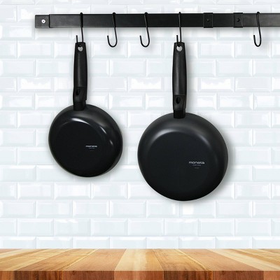 Black Adjustable Wall-Mounted Metal Pot Rack with Hooks