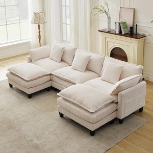 Modular Corduroy Sectional Sofa with Ottoman - 3/4 Seater, Deep Seat Cloud Comfort, Easy Assembly, Living Room & Lounge - 1 of 4