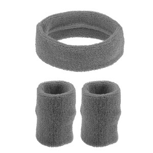 Unique Bargains Stretchy Cotton Blend Sweat Absorbing Sport Headband Wristband Gray 3 pcs - 1 of 4