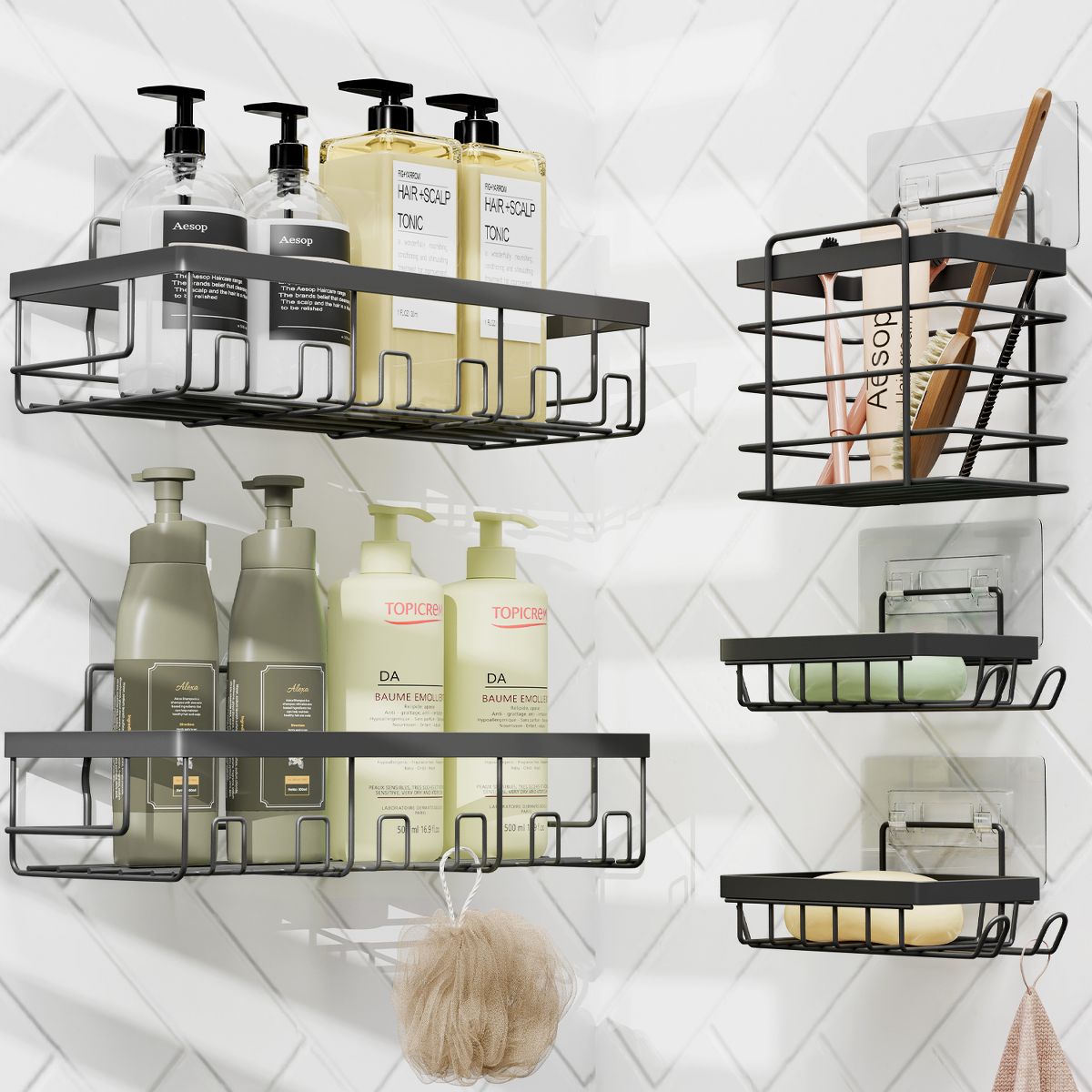 Hearth & Harbor Shower Caddy Adhesive Shower Organizer, Large Capacity Stainless Steel Shower Caddies - Grey