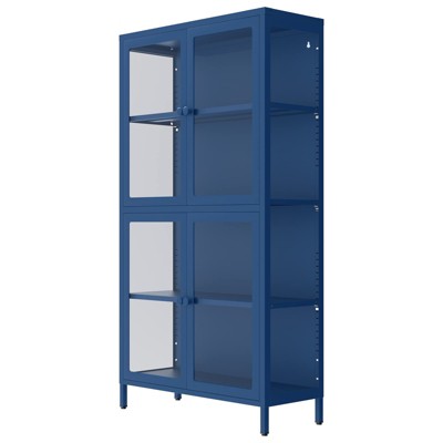 61inch Storage Cabinet with Double Glass Doors, Bookshelf Cabinet with 3-Tier Adjustable Shelves and Feet Cold-Rolled Steel Sideboard