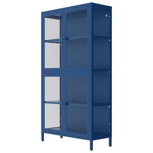 61inch Storage Cabinet with Double Glass Doors, Bookshelf Cabinet with 3-Tier Adjustable Shelves and Feet Cold-Rolled Steel Sideboard - 1 of 4