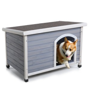 AZL1 Life Concept Pet Crate and House Medium Wooden Waterproof Roof with Elevated Floor and PVC Door Curtain for Pets, Gray, 44.09"*5.91"*29.13" - 1 of 4