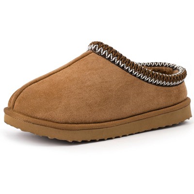 Women's Slippers Fuzzy Cozy Short Ankle Shoes Indoor and Outdoor Mules Furry Warm House Slippers Chestnut/Black
