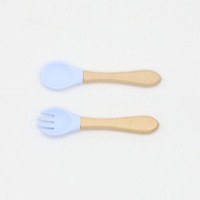 MyKids-USA Baby Food Grade Wooden Handles Silicone Spoon Fork Cutlery