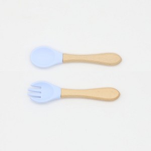 MyKids-USA Baby Food Grade Wooden Handles Silicone Spoon Fork Cutlery - 1 of 4