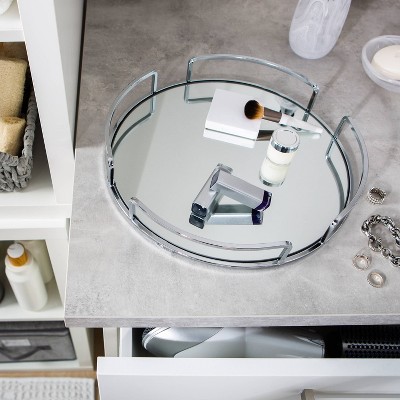 Elegant Chrome-Finished Round Glass Bathroom Tray