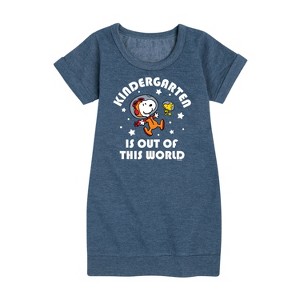 - Peanuts - Kindergarten Is Out Of This World Graphic Short Sleeve Fleece Dress - 1 of 4