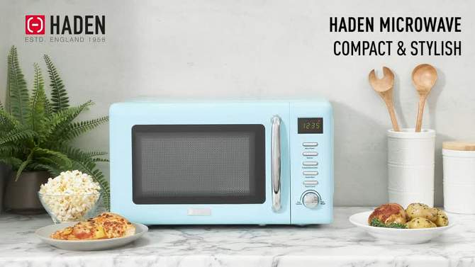 Haden 75031 Heritage Vintage Retro 0.7 Cubic Foot/20 Liter 700 Watt Countertop Microwave Oven Kitchen Appliance with Turntable, Turquoise Blue, 2 of 8, play video