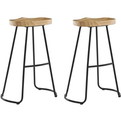 Set of 2 Metal and Ash Wood Bar Stool, Exotic Boho , Dining Room, GRIS