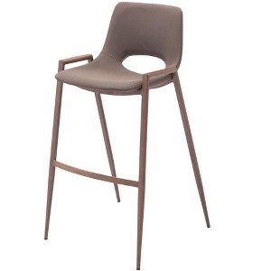 HomeRoots Set of Two 30" Brown Faux Leather And Steel Low Back Bar Height Bar Chairs - 1 of 4