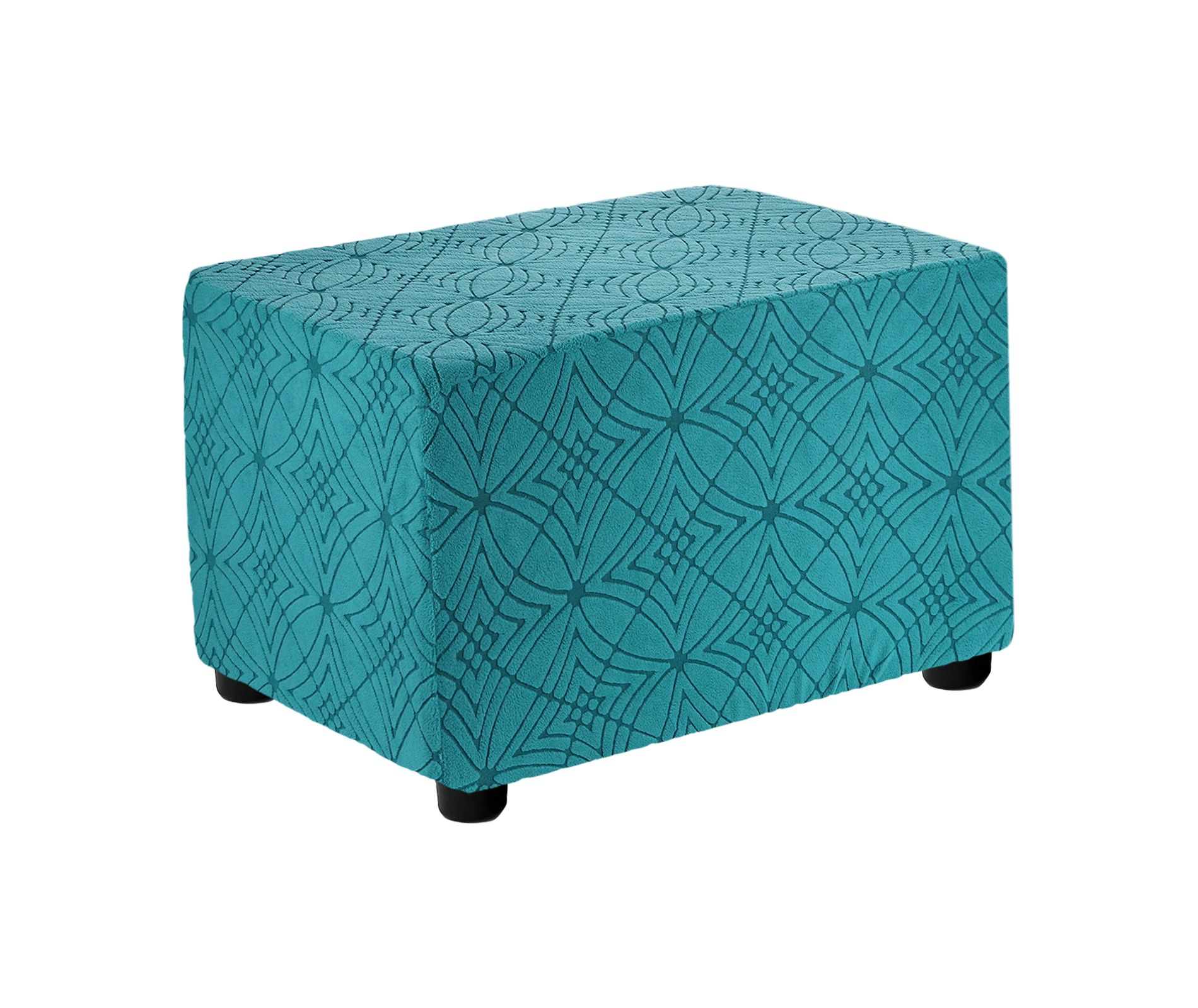 Unique Bargains Textured Jacquard Stretch Footstool Slipcover Protector for Living Room Bedroom 60-75cm/24-30inch Blue