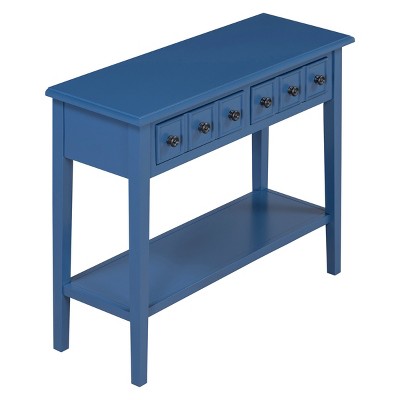 GlasFlength Console Tables Rustic Entryway Table with Two Drawers and Open Shelf Elegant Design for Living Room Hallway, Blue, 38.2"*13"*31.9"
