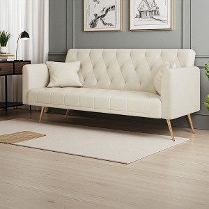 71" Velvet 2-Seater Convertible Sofa with Pillows & Golden Metal Legs - 1 of 4