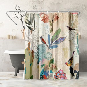 Americanflat 71x74 Floral Shower Curtain - Metal Grommets and 12 Hooks - 100% Polyester - Botanical Curtains - Beige, Blue, Green, Coral and Pink - 1 of 1