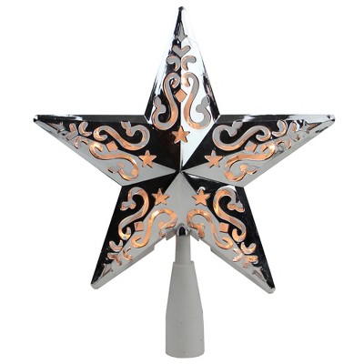 Northlight 8.5" Lighted Silver and White Star with Cut-Out Christmas Tree Topper - Clear Lights