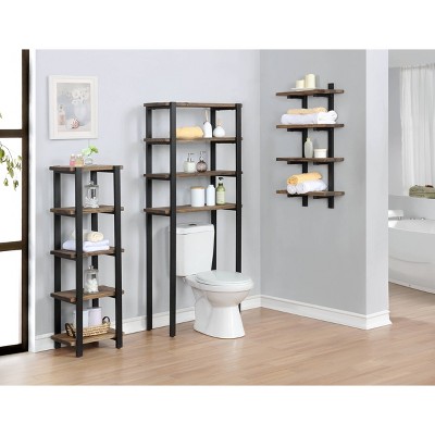 Pomona 48" Brown Wood and Metal Bath Storage Shelf