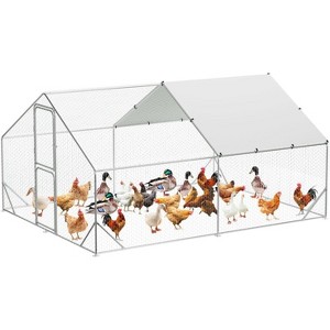 Metal Chicken Coop Run, Outdoor Walk-In Poultry Cage with Waterproof, Anti-UV Cover, Spire-Shaped Duck and Rabbit House for Backyard, Farm - 1 of 4
