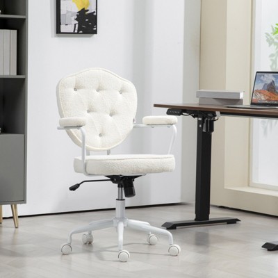 RISOKEYS Cute Home Office Chair with Rhinestone Back & Fluffy Teddy Fleece, Adjustable Height Swivel Computer Desk Chair for Office & Bedroom