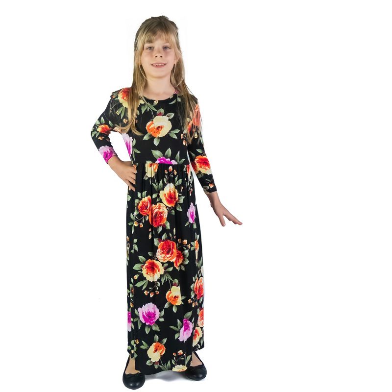 24seven Comfort Apparel Girls Floral Pleated Waist Maxi Dress, 1 of 5